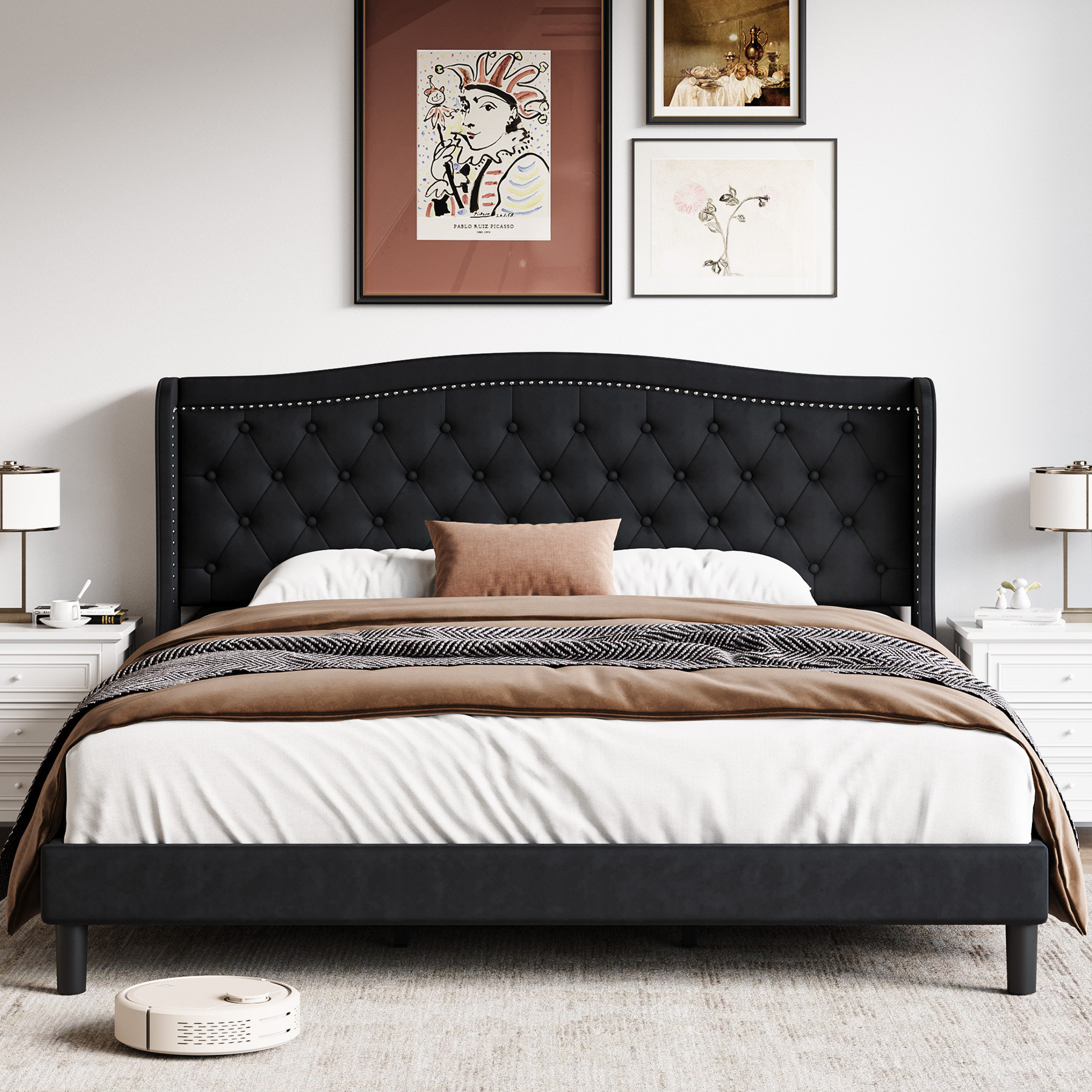 Willa Arlo Interiors Lyndhur 45.3 H Tufted Velvet Upholstered Low Profile Standard Bed Platform Bed Frame Reviews Wayfair